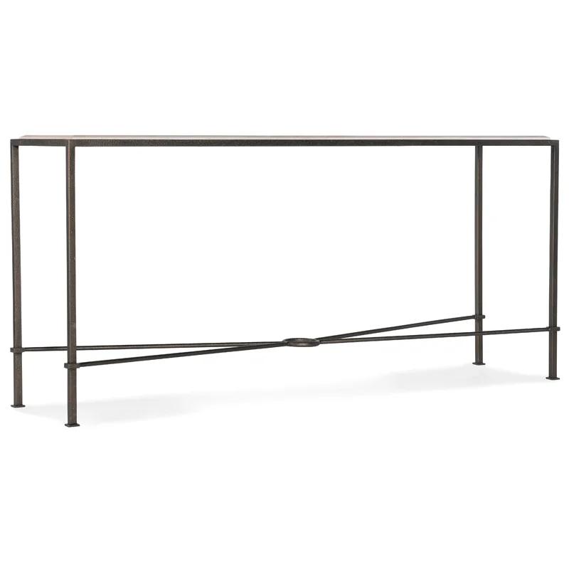 Elegant 65'' Creamy Beige Marble and Gray Metal Console Table with Storage