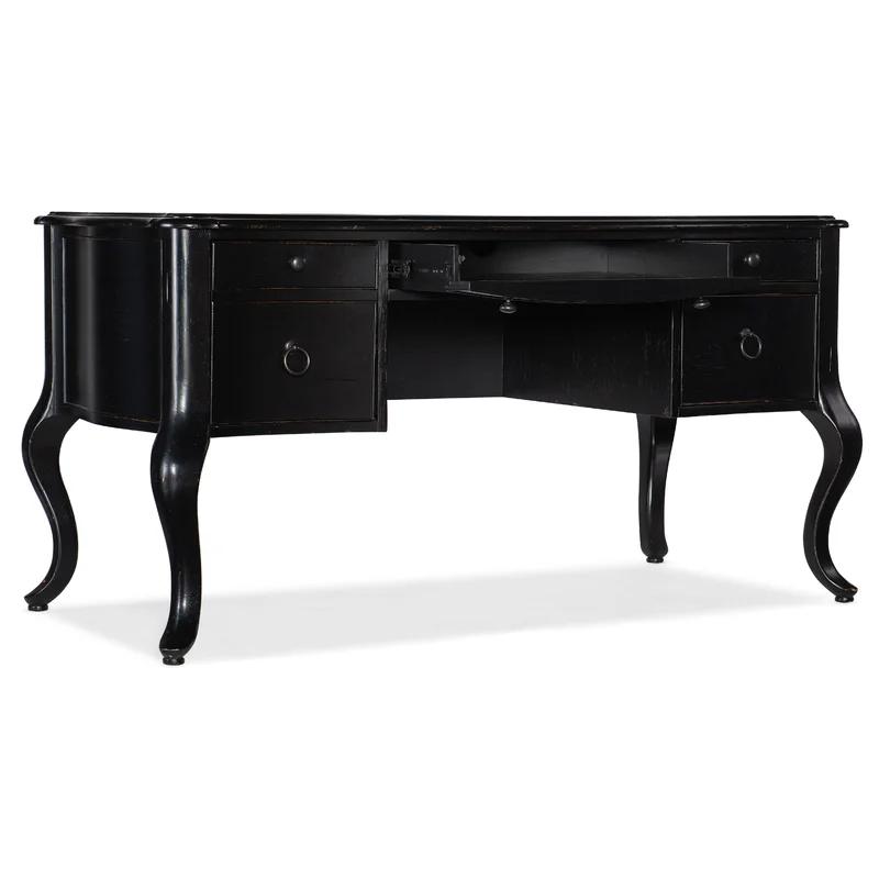 Bristowe Traditional Black Executive Desk with 5 Drawers and Keyboard Tray