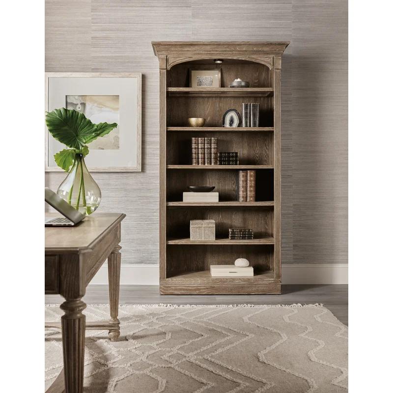 Sutter Traditional Brown Oak Adjustable Bookcase with Puck Light
