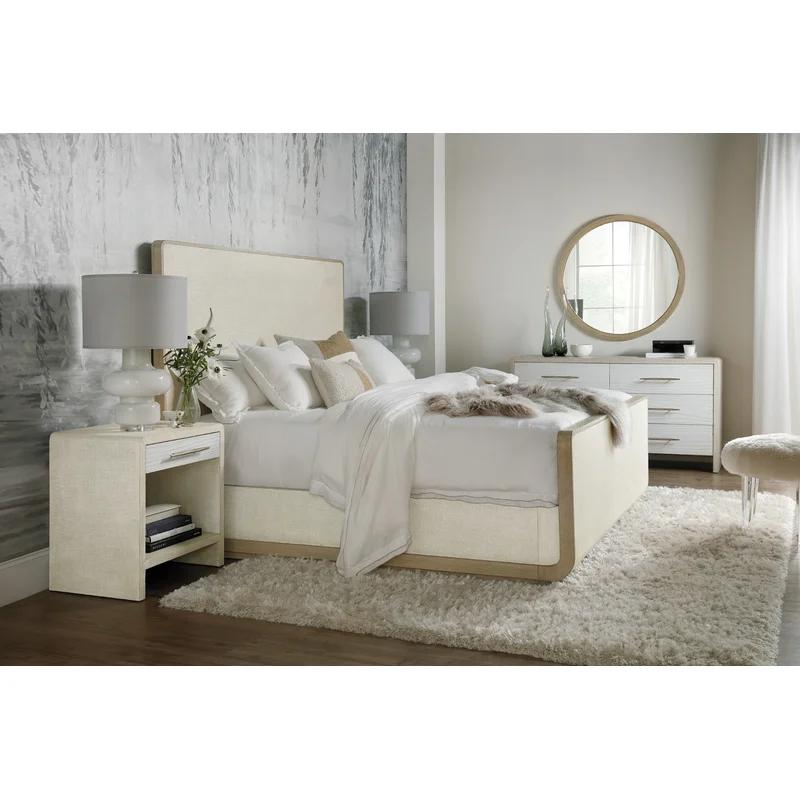 Serene Retreat Oak and Burlap Queen Sleigh Bed with Storage