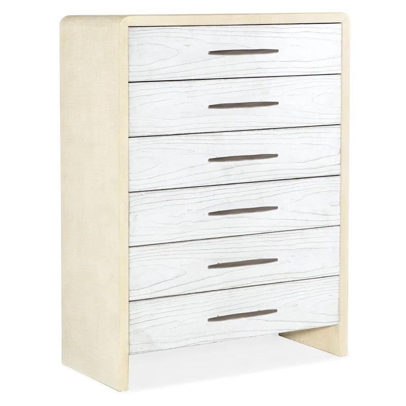 Cascade 6-Drawer Beige & White Dresser with Champagne Accents
