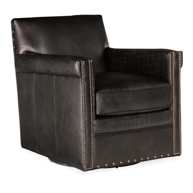 Old Saddle Fudge Crocodile Leather Swivel Accent Chair