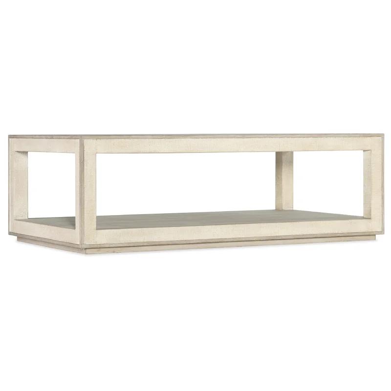Cascade Rectangular Oak Cocktail Table in Beige with Burlap Detail