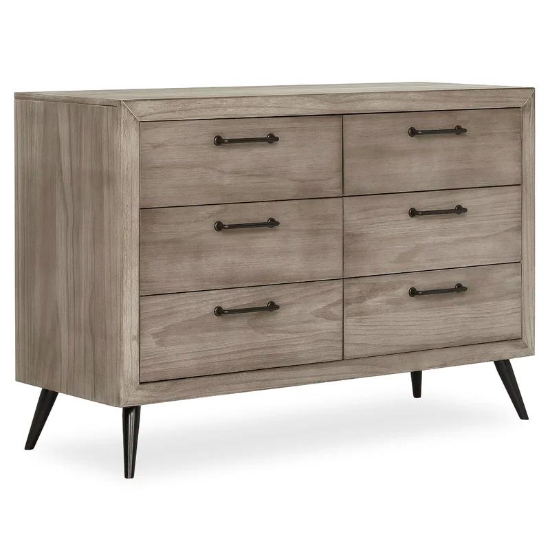 Windsor Oak Gray Mid-Century Double Dresser with Dovetail Drawers