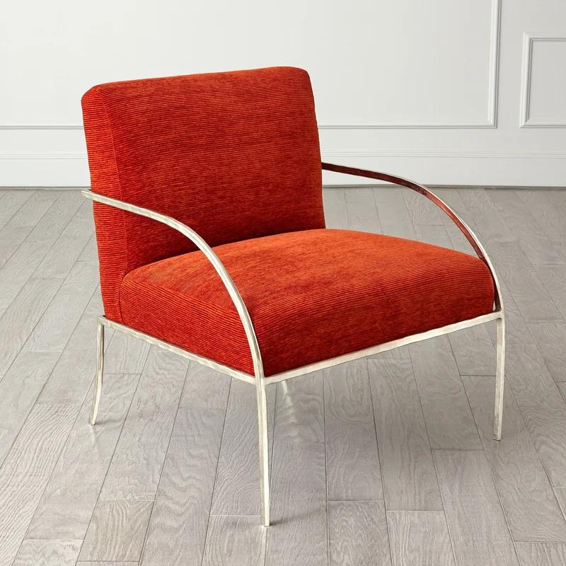 Contemporary Nickel-Orange Leather Swoop Chair 30"W