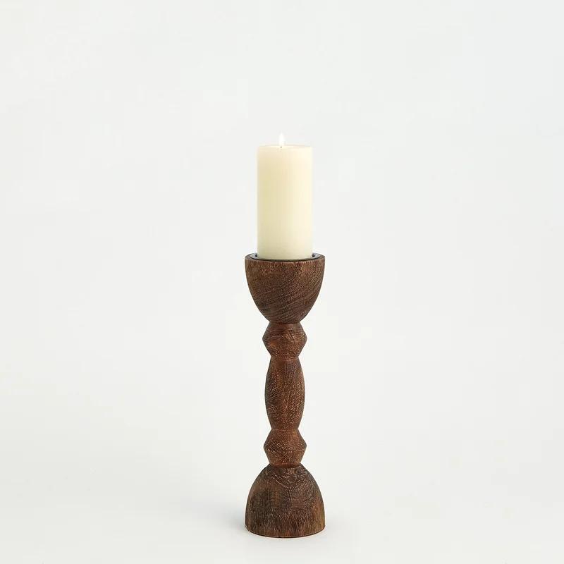 Kenyan Inspired 15" Wooden Pillar Candlestick Holder