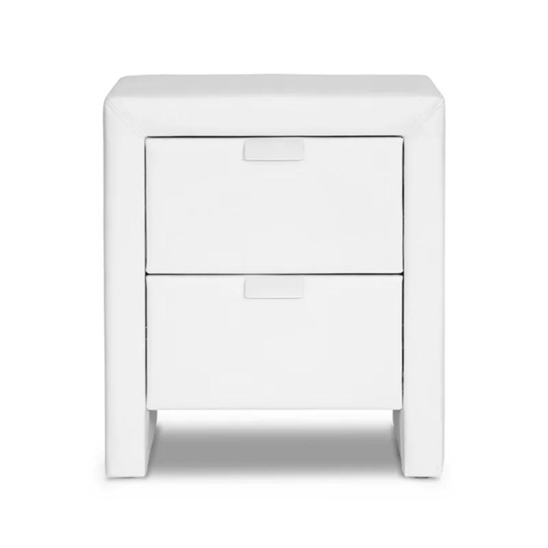 Sleek White Faux Leather 2-Drawer Contemporary Nightstand