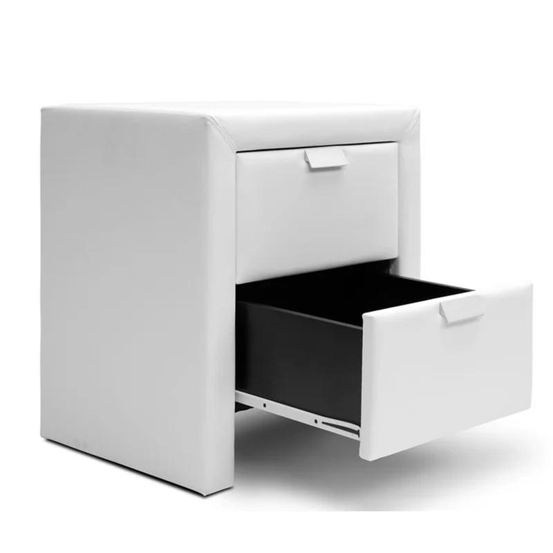 Sleek White Faux Leather 2-Drawer Contemporary Nightstand