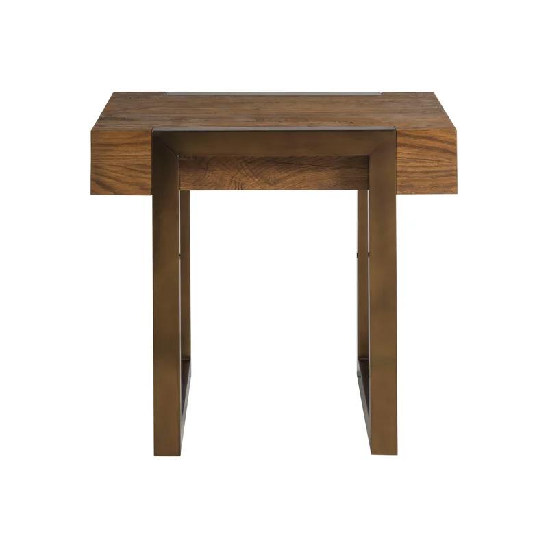 Canto 27" Honey Brown Oak and Bronze Metal End Table