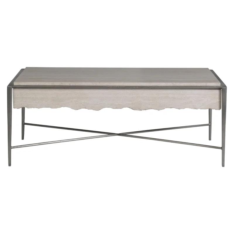 Everest Contemporary Beige & Silver Metal Rectangular Coffee Table