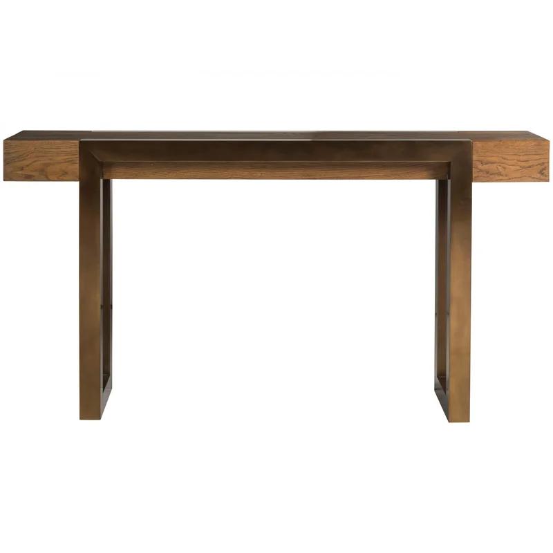 Contemporary Honey Brown French Oak 64" Console with Bronze Metal Base