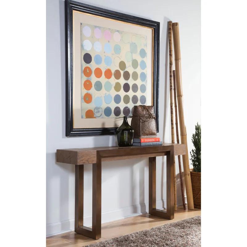 Contemporary Honey Brown French Oak 64" Console with Bronze Metal Base