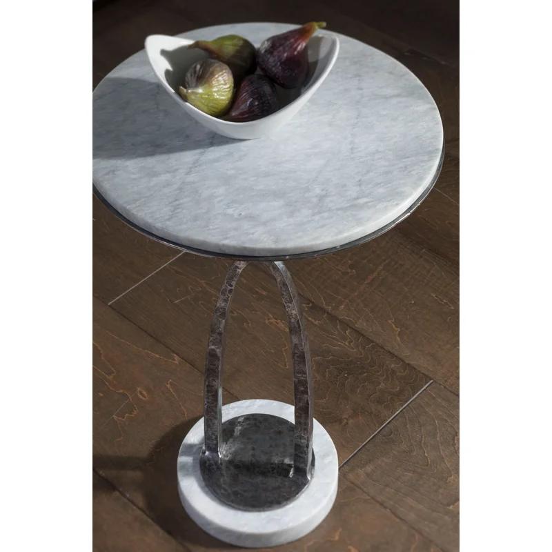 Contemporary Vega 16" Silver Century Marble & Iron Round Table