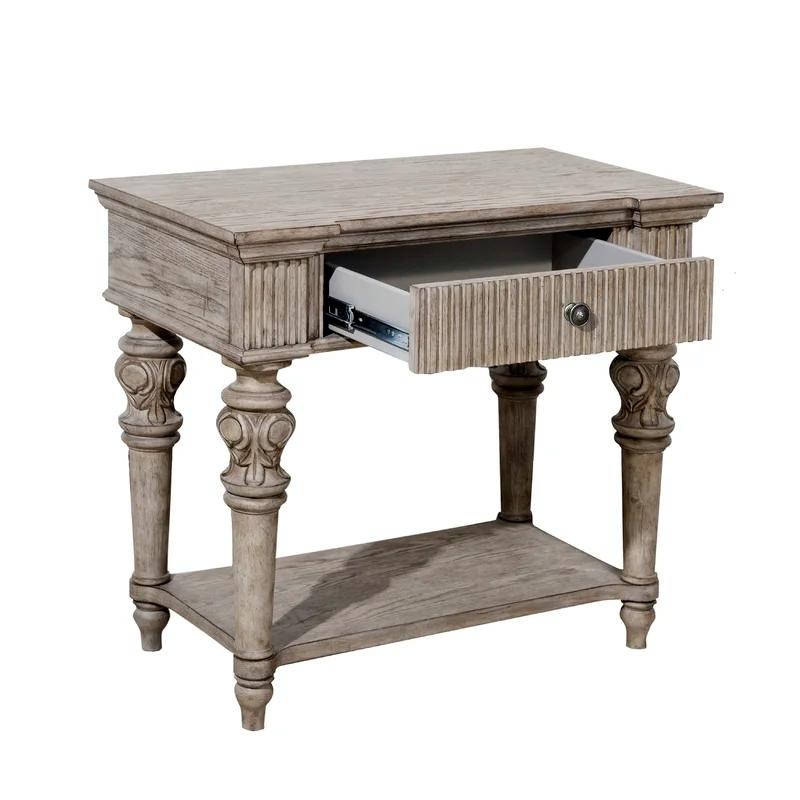 Kingsbury French Gray 1-Drawer Rubberwood Nightstand with USB