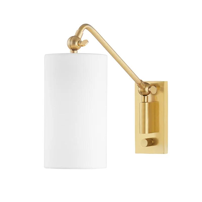 Elegant Aged Brass Dimmable Cylinder Sconce with Adjustable Arm