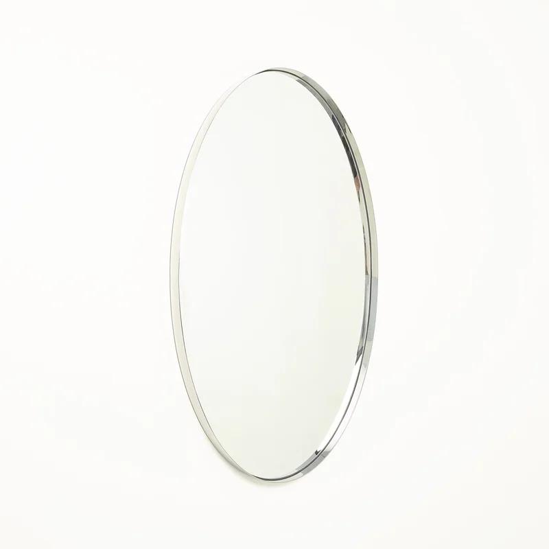 Classic Beveled Oval Wall Mirror in Nickel Finish 44.25"