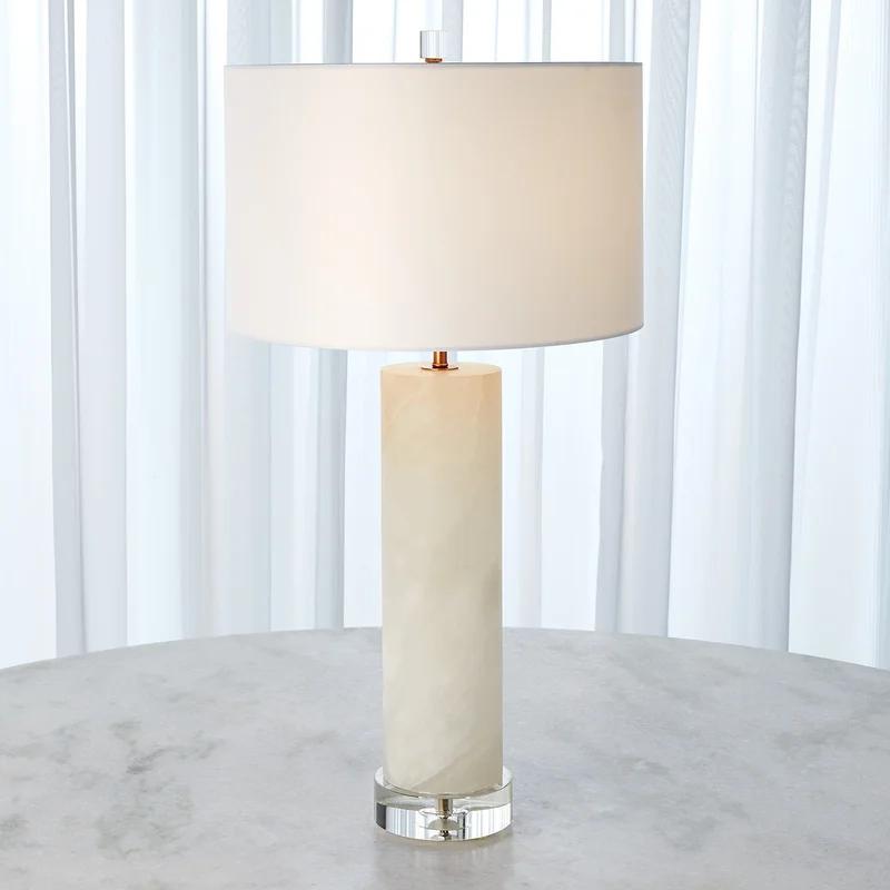 Elegant Alabaster and Crystal Table Lamp with Linen Shade