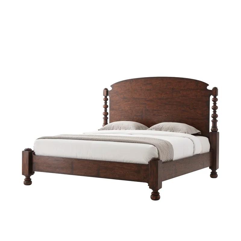 Grand Reclaimed Oak and Mahogany King Bed with Arched Headboard