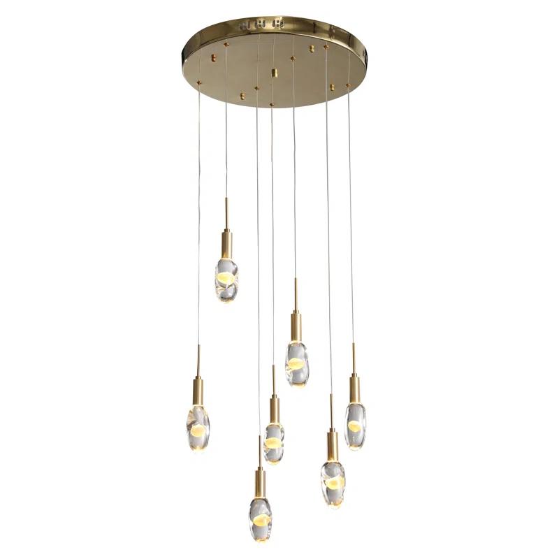 Elegant Gold Aluminum LED Chandelier with Clear Crystal Orbs