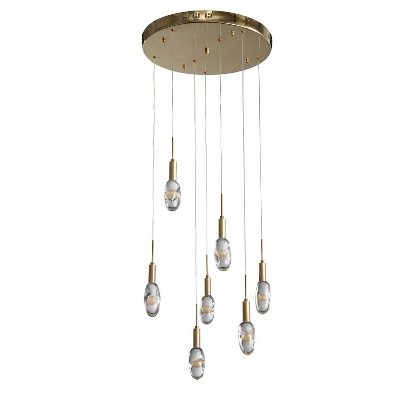 Elegant Gold Aluminum LED Chandelier with Clear Crystal Orbs