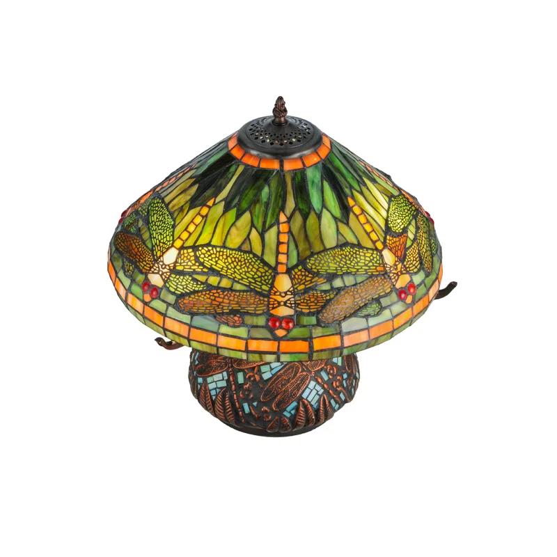 Green Tiffany Stained Glass Dragonfly Table Lamp