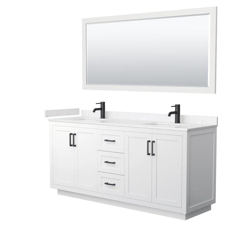 Wyndham Collection Miranda 72" Freestanding Double Bathroom Vanity with Marble Top with 70" Mirror