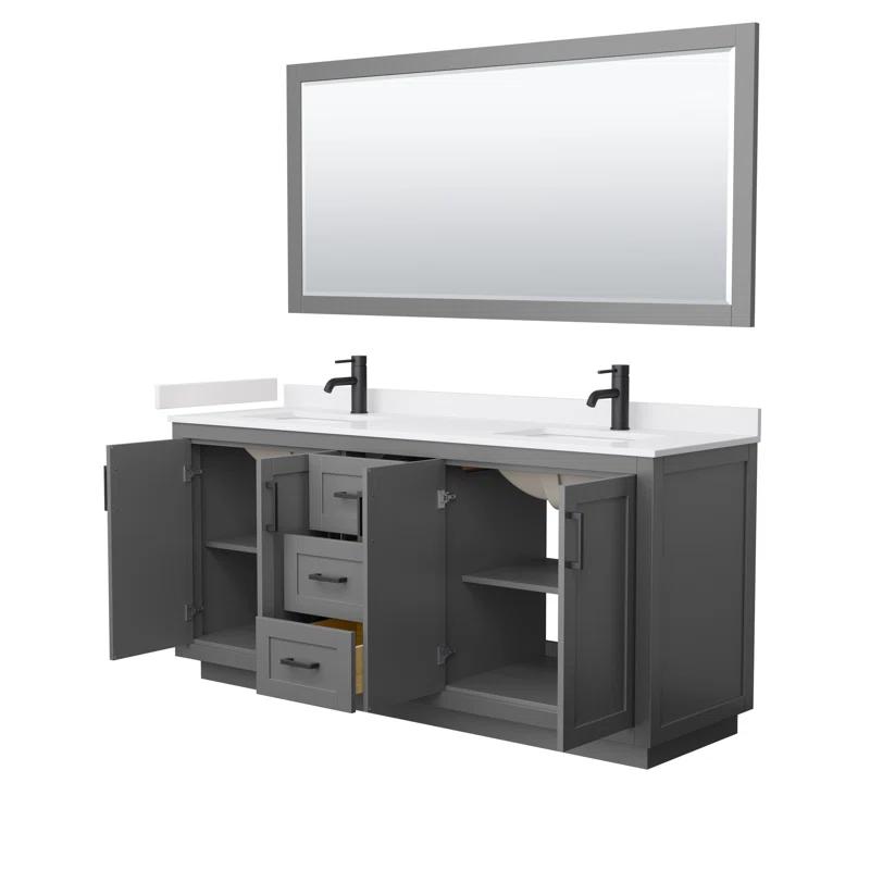 Wyndham Collection Miranda 72" Freestanding Double Bathroom Vanity with Cultured Marble Top with 70" Mirror
