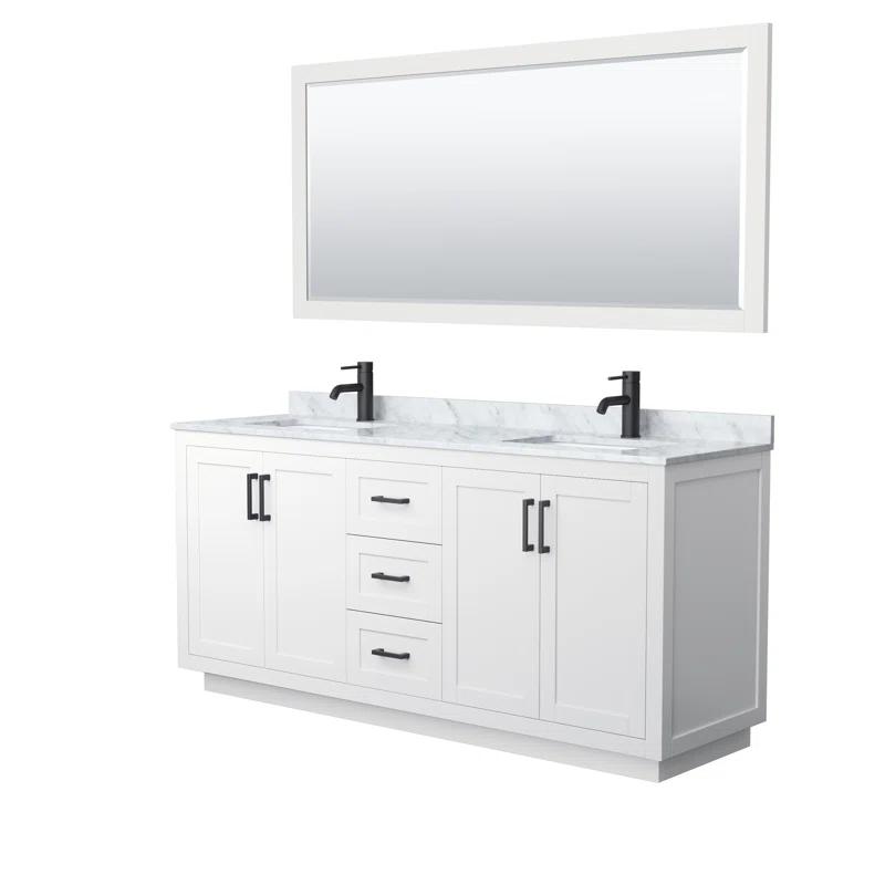 Wyndham Collection Miranda 72" Freestanding Double Bathroom Vanity with Marble Top with 70" Mirror