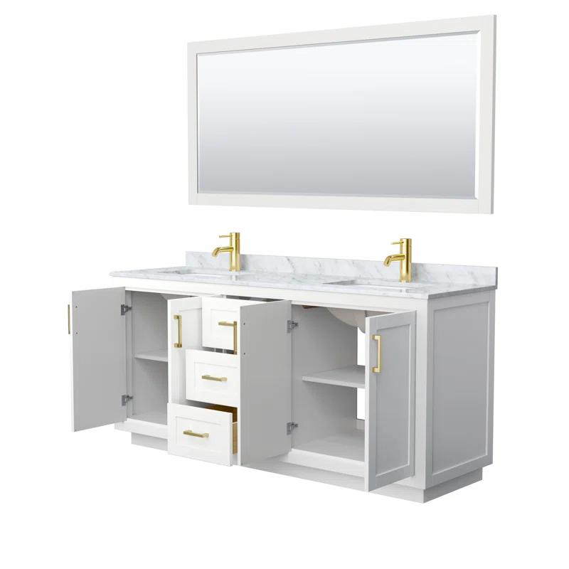 Wyndham Collection Miranda 72" Freestanding Double Bathroom Vanity with Cultured Marble Top with 70" Mirror | Wayfair