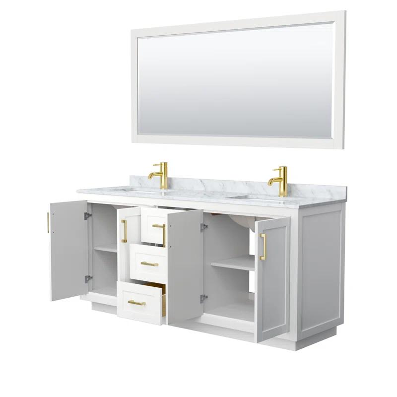 Wyndham Miranda 72'' White Double Vanity with Cultured Marble Top & Gold Trim