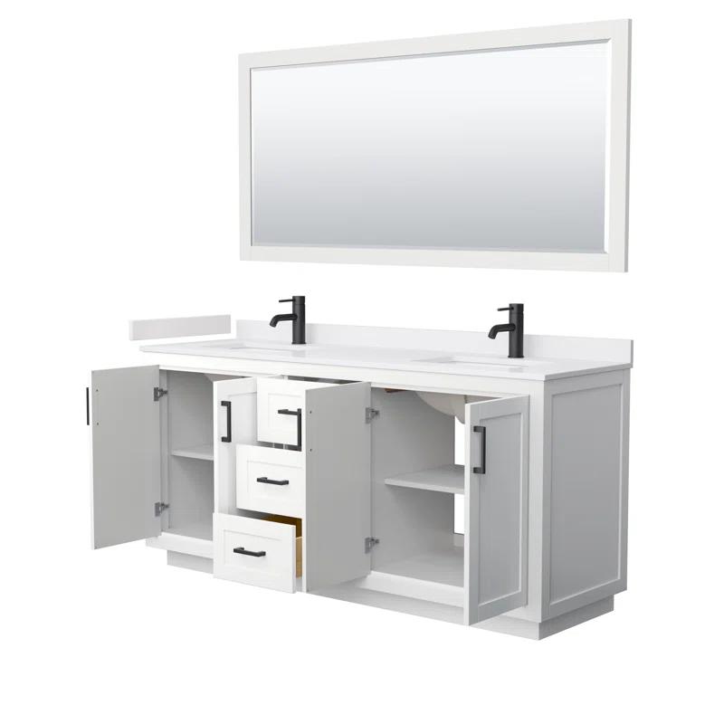 Wyndham Collection Miranda 72" Freestanding Double Bathroom Vanity with Cultured Marble Top with 70" Mirror