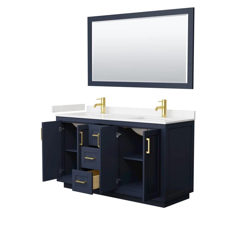 Wyndham Collection Miranda 60" Freestanding Double Bathroom Vanity with Marble Top with 58" Mirror