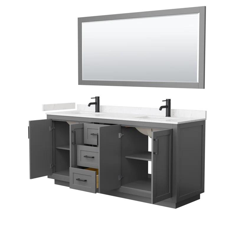Wyndham Collection Miranda 72" Freestanding Double Bathroom Vanity with Cultured Marble Top with 70" Mirror