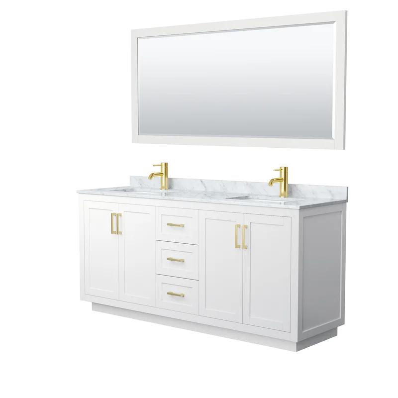 Wyndham Miranda 72'' White Double Vanity with Cultured Marble Top & Gold Trim