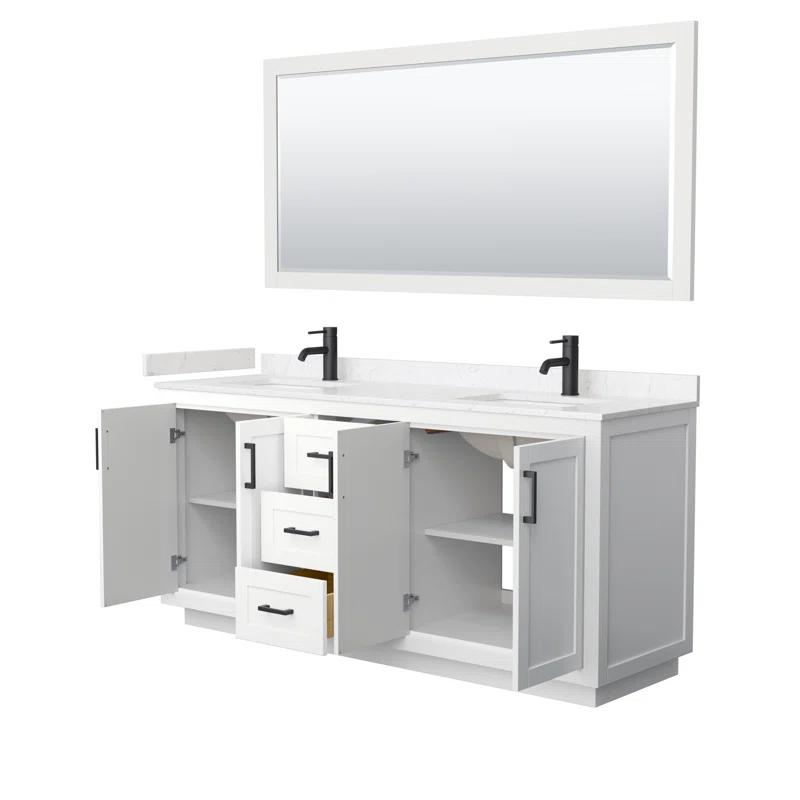 Wyndham Collection Miranda 72" Freestanding Double Bathroom Vanity with Marble Top with 70" Mirror
