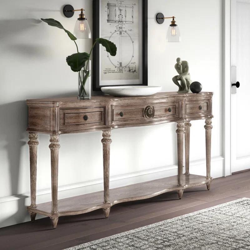 Peyton Driftwood Elegance Console Table with Acanthus Leaf Detail