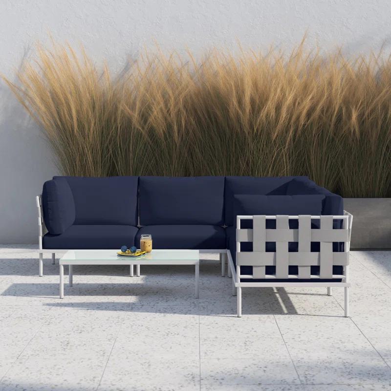 Harmony 6-Piece Gray Navy Sunbrella Aluminum Outdoor Sectional Sofa Set