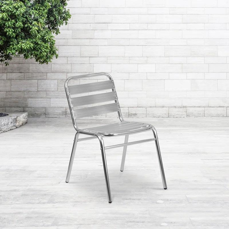 Lila Lila 4 Pack Aluminum Commercial Indoor-Outdoor Armless Restaurant Stack Chair with Triple Slat Back (Set of 4)