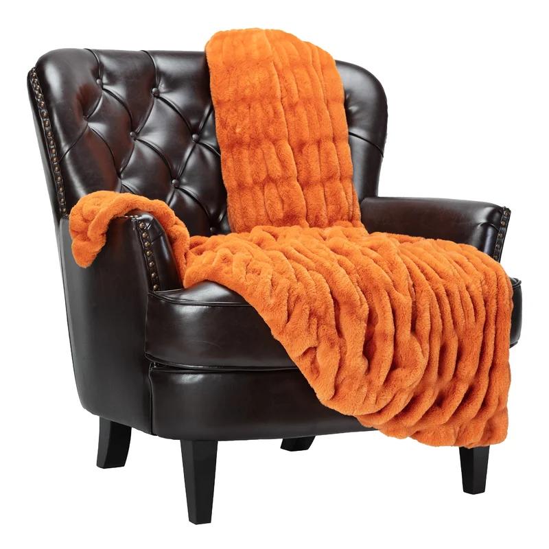 Orange Faux Fur Reversible Throw Blanket 50" x 65"