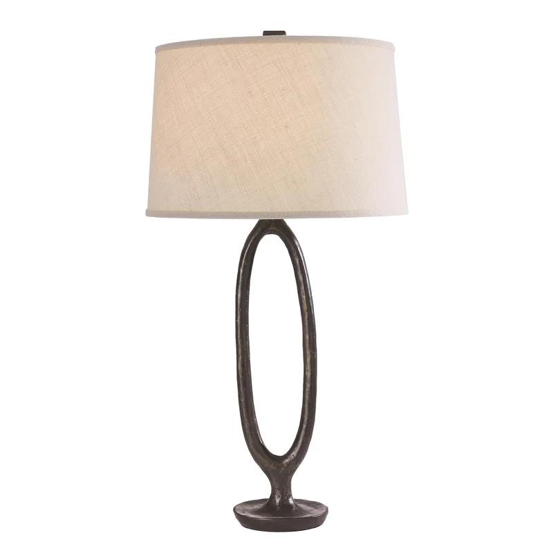 Ellipse Bronze Table Lamp with White Burlap Shade