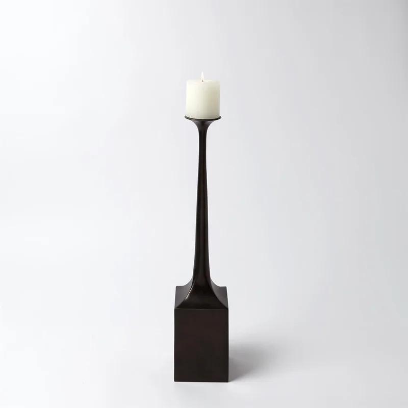 Giacometti-Inspired Bronze & Aluminum Tall Candlestick Holder