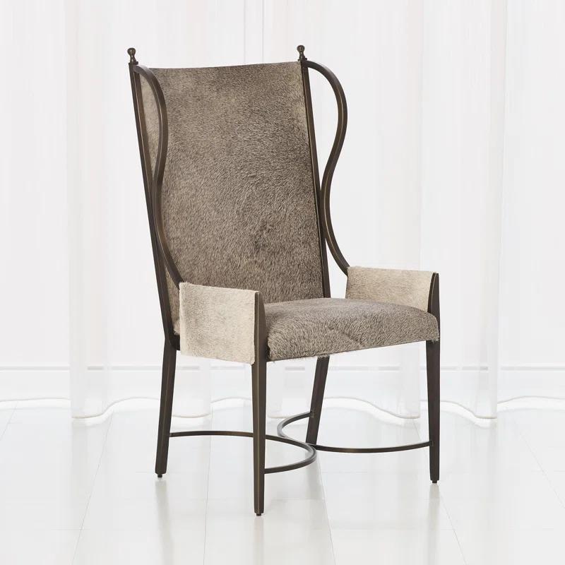 Iron Wing Chair w/Grey Hair-on-Hide