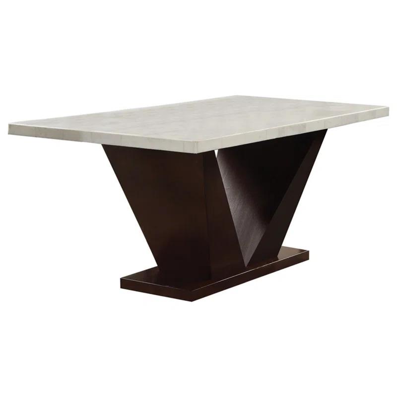 Contemporary Forbes 62" White Marble & Walnut Dining Table