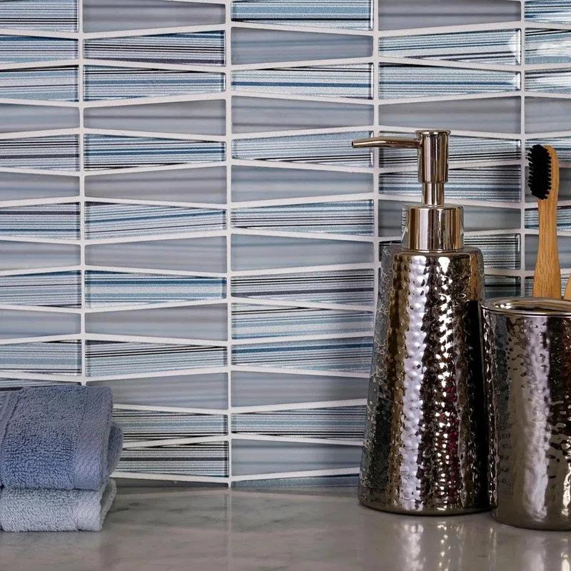 Apollo Tile   Blue Gray 12-in x 129-in Traingle Polished , Matte  Glass Mosaic Tile (5.38 Sq ft/case)