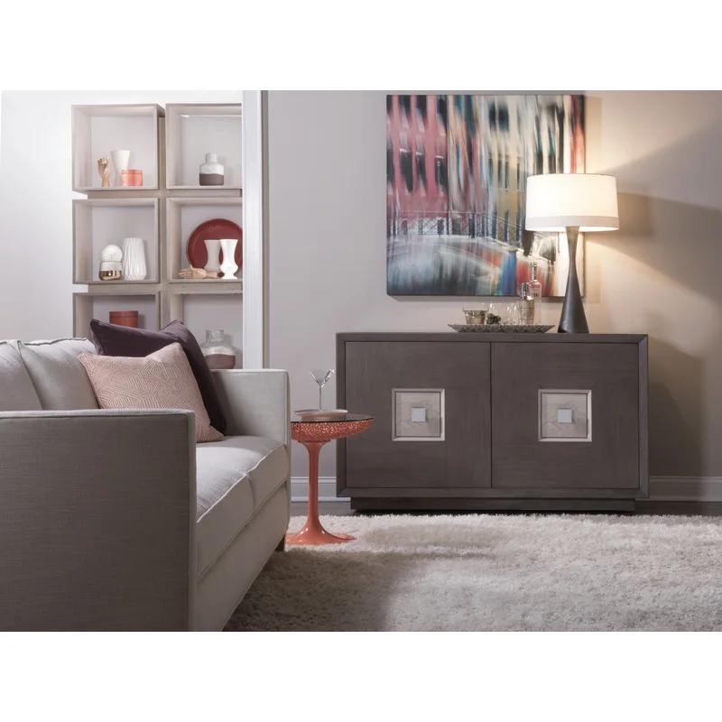 Transitional Gray-Brown White Oak Media Console with Cabinet