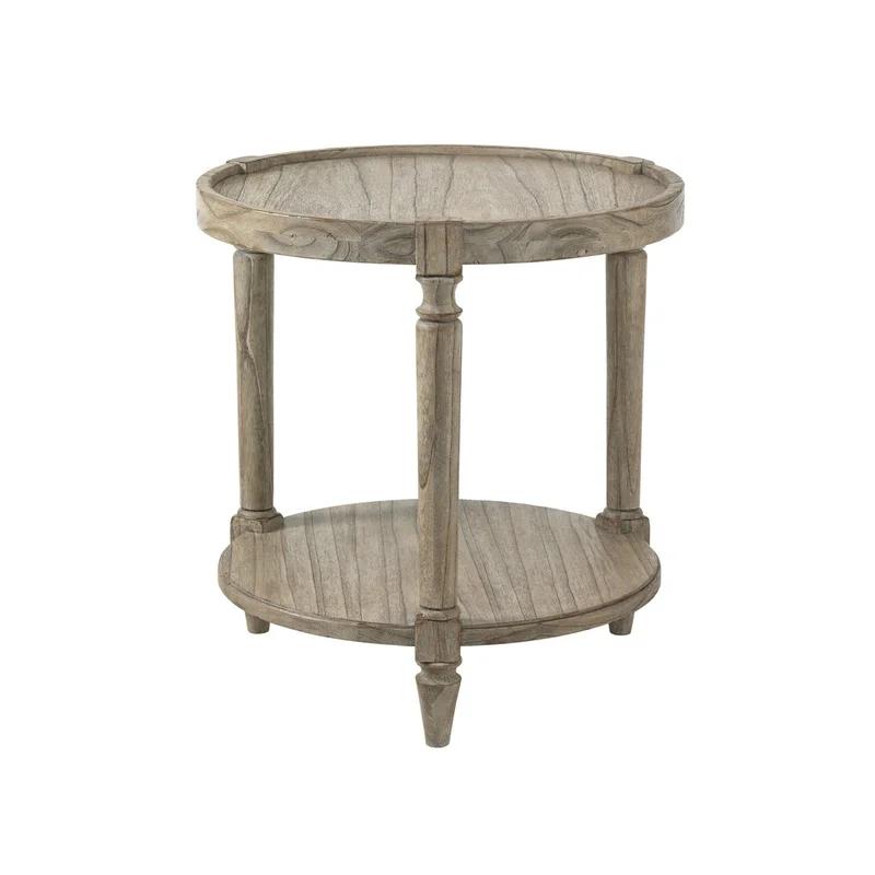 Rustic Industrial Round Wood Lamp Table in Soft Taupe Gray