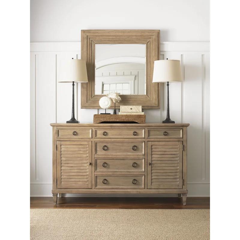 Transitional Square Wood Dresser Mirror in Sandy Brown