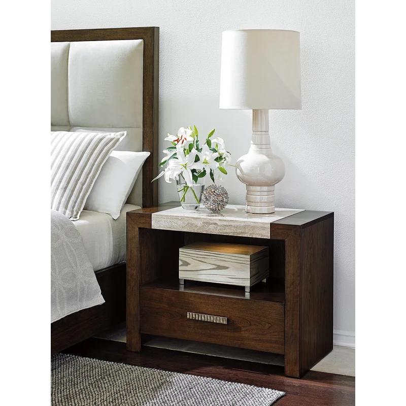 Contemporary Brown Modern Night Table with 1 Drawer
