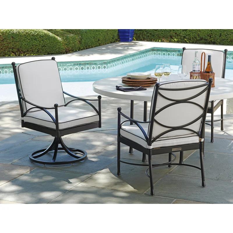 Transitional Graphite Aluminum Dining Arm Chair with Cushions