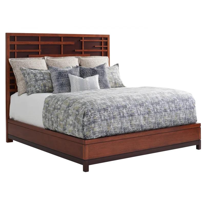 Transitional Shanghai Wood Queen Panel Bed with Upholstered Headboard